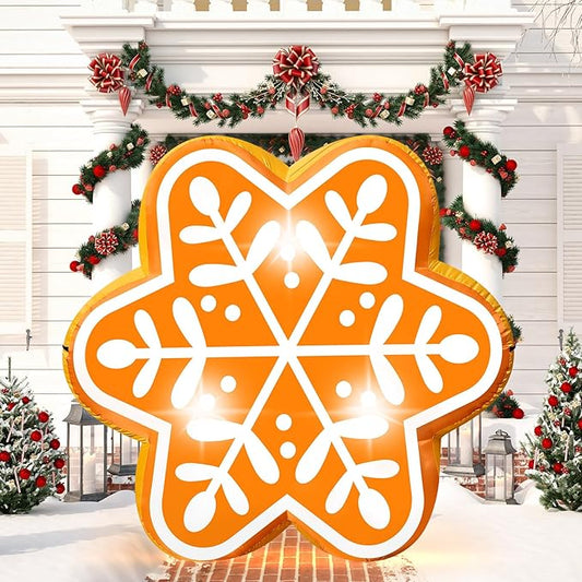 5FT Christmas Inflatable Snowflake Gingerbread Blow-up Giant Gingerbread Snowflake Built-in 3 LED Lights for Christmas Inflatables Outdoor Decorations Winter Xmas Party Decor for Yard Garden Lawn