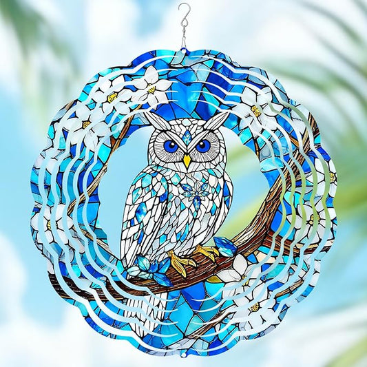 Owl Wind Spinners Outdoor, Owl Gifts for Women Men Wife Mom Husband Dad Grandpa, Hanging Wind Sculptures Spinners for Christmas, 12 inch Outdoor Indoor Hanging Ornament for Garden Porch