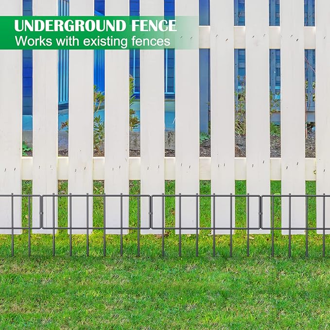25 Pack Animal Barrier Fence, 17 in(H) X 27 Ft(L) Decorative Garden Fence, Rustproof Metal Wire Garden Border Fence, Dog Rabbits Ground Stakes Fence for Garden.