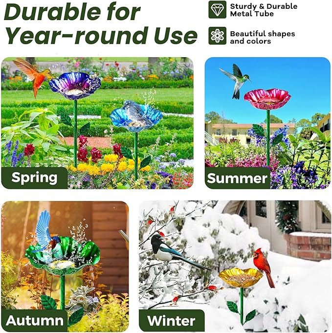 Metal Bird Baths for Outdoors, Garden Bird Bath & Bird Feeders with Metal Stake, Hummingbird Feeder for Outdoor Garden Yard Lawn Decor (5PCS)