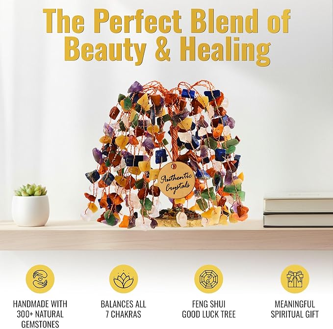 Unique 7 Chakra Crystal Tree of Life – Healing Crystal Tree for Positive Energy, Chakra Stones Desk Decor, Handmade Spiritual Housewarming Gift for Women, Mom, Sister, Birthday