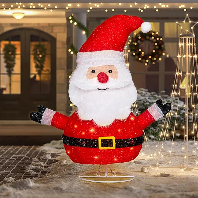 Lighted Christmas Santa Claus Outdoor Decorations Collapsible Santa Claus with LED Lights Pre Lit Pop up Xmas Holiday Decor for Indoor Outdoor Home Yard Garden Lawn