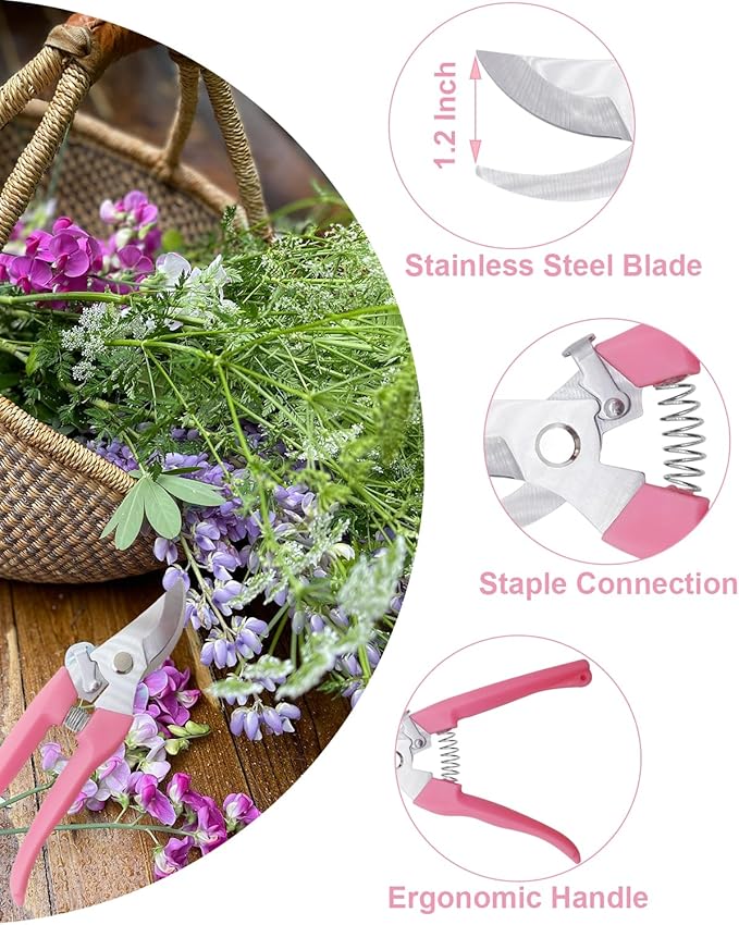 Pruning Shears for Gardening, 1 Pack Garden Scissors for Cutting Fresh Flowers, Floral Clippers for Plants, Fruits (Pink)