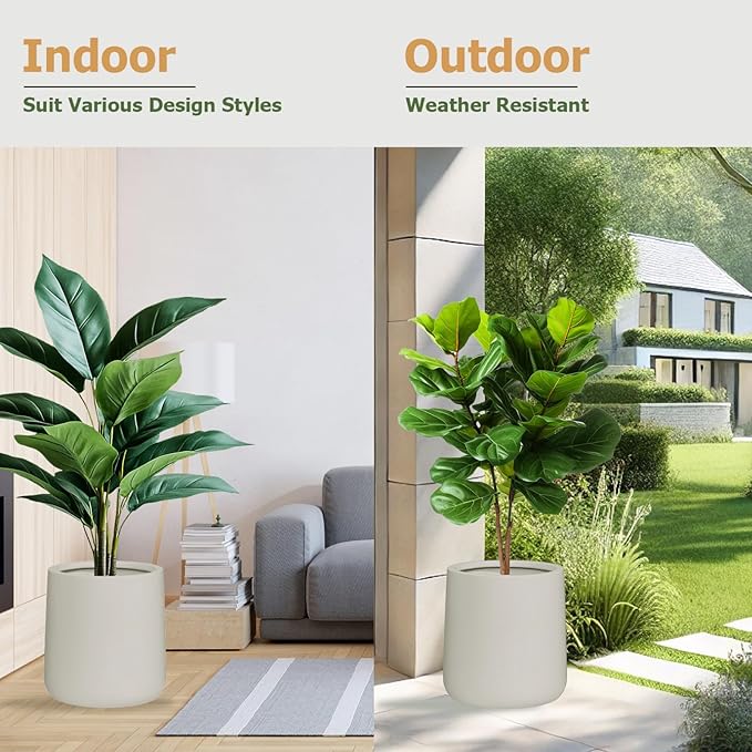 14" H x 13.7" D Conico Fiberstone Round Planter- Christmas Tree Planter, Smooth Finishes, Weather Resistant for Indoor and Outdoor Use, Included 2 Extra Coco Mats (Taupe, 10.6" Pot Opening)