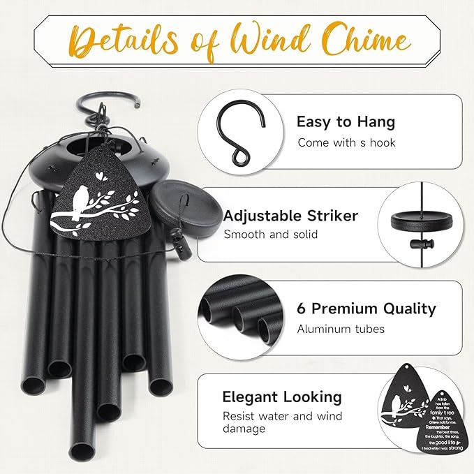 Memorial Gifts for Loss of Loved one, 25''Memorial Wind Chimes of Sympathy Gifts for Loss of Love one,Condolence/Bereavement/Remembrance Gift,Windchime in Memory,Funeral Decor for Garden Outside,Black