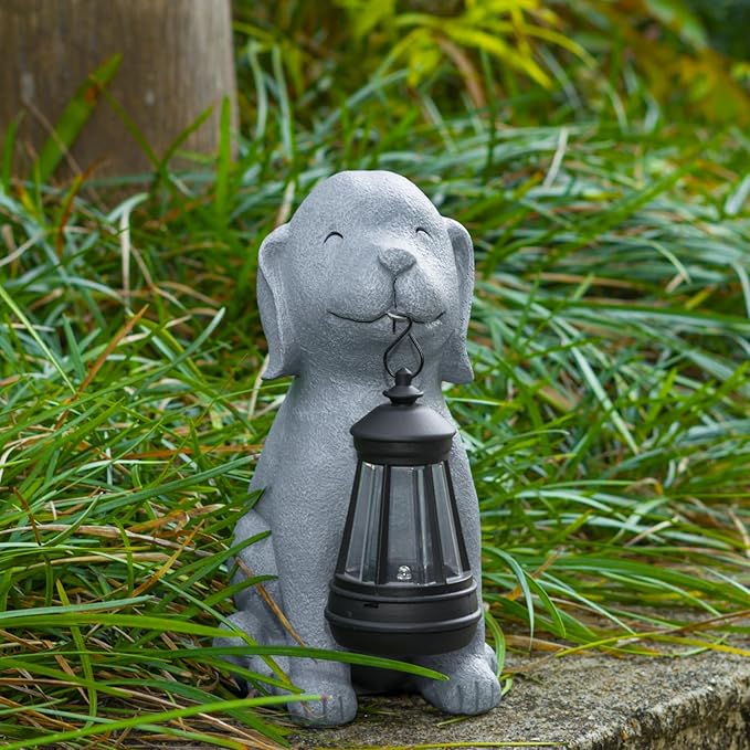 Solar Dog Garden Statues, Outside Decor with Solar Lights, Birthday Gifts for Grandma Mom Women, Garden Decorations & Dog Ornaments for Patio, Yard, and Housewarming Gifts