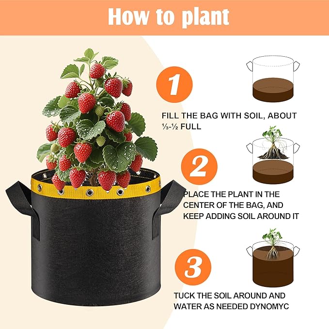 5 Gallon Grow Bags - Fabric Pots with Handles, Heavy-Duty Cloth Grow Bags for Vegetables, Tomatoes, Plants - 5 Gal Planter Bags, Reusable Garden Grow Bags
