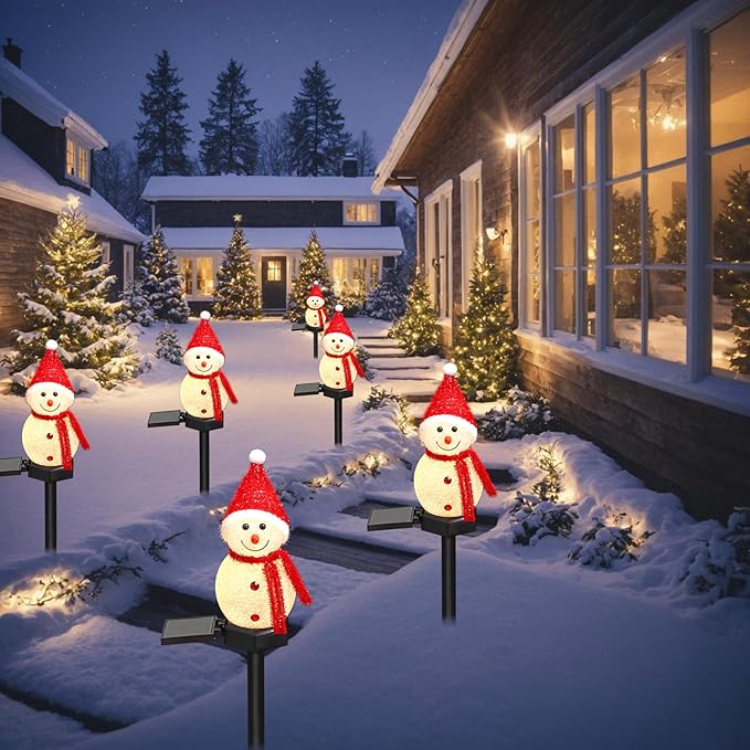 TOCHGREEN 3 Pack Solar Christmas Snowman Lights - Outdoor Waterproof Pathway Stake Lights, Solar Powered Decorations for Christmas Yard Path Patio Garden Porch Lawn Decor (Red)