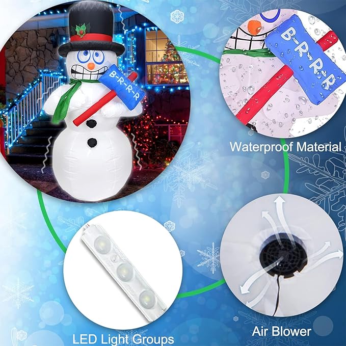DearSun 6FT Christmas Inflatables Shivering Snowman Inflatable Outdoor Indoor Decorations, Animated Snowman Inflatable with Build-in LED Lights Blow Up Yard Party Decoration (Shaking Snow Man)
