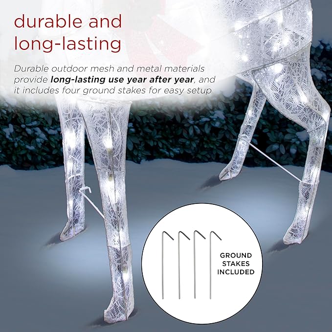 Alpine Corporation 50" H Mesh Holiday Reindeer Lawn Decoration with Cool White Lights, Christmas Decoration