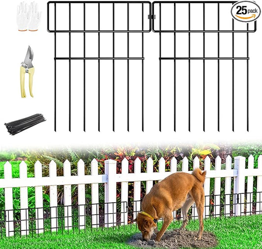 25 Pack No Dig Garden Fence, 17" H x 27 Ft L Rustproof Metal Animal Barrier Fence, Outdoor Dog & Rabbit Fence to Stop Digging, Pet Fencing for Yard, Lawn & Flower Beds