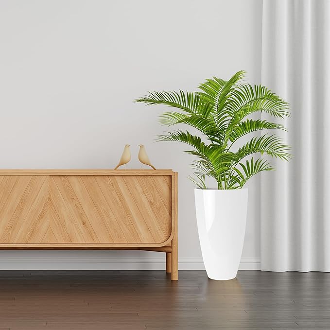 RUBBER BOND Plant Pots 2 Pack - Modern Indoor/Outdoor Planters for Home Decor - Weather-Resistant Large Flower Pots - Lightweight 22 Inches Tall Planters - White Glossy Round Pots for Plants