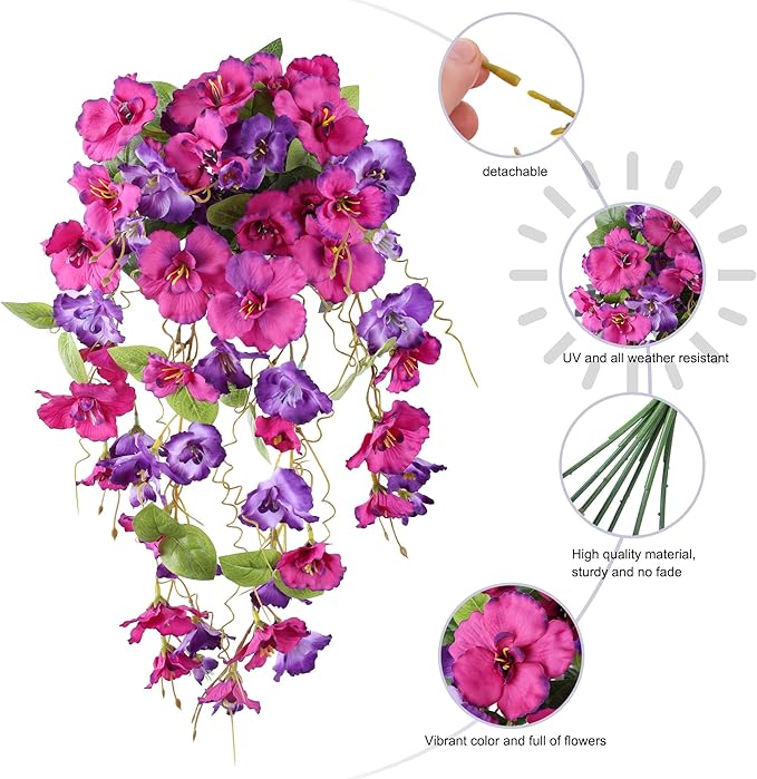 Artificial Hibiscus Fake Hanging Flowers Plants for Outdoors Spring Decoration, 2pcs Faux Silk Outside Hibiscus Long Trailing Vines Realistic UV Resistant for Front Door Planter Porch Patio Wedding