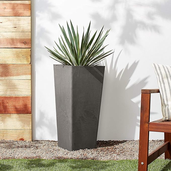 Arcadia Garden Products PSW Pot Collection Contempo Tall Square for Indoor and Outdoor Plants and Gardens,13x13x28, Cement Color