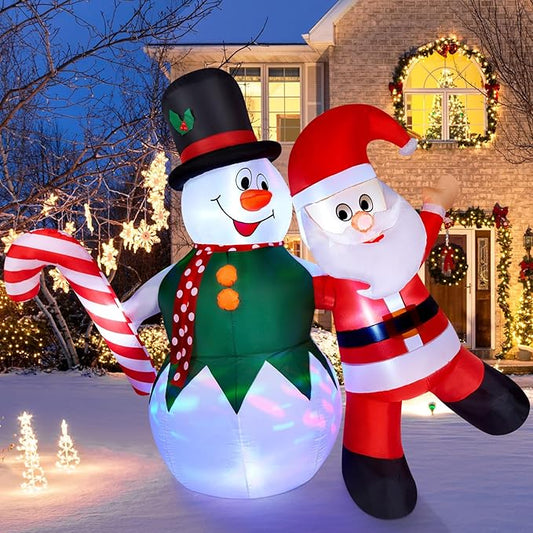 CAMULAND Christmas Inflatable, 6FT Inflatable Snowman and Santa Claus with Built-in LED Lights, Outdoor Christmas Decorations Blow-up Decor for Yard, Garden and Party
