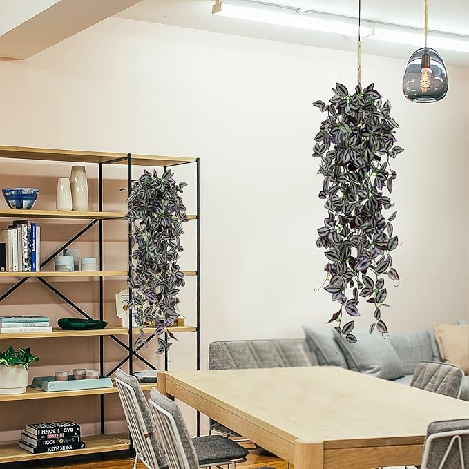 TOCHGREEN 3pcs Artificial Hanging Plants-3.6ft Fake Ivy Vine Purple Fake Ivy Leaves Faux Hanging Scindapsus Vine for Wall House Room Party Garden Indoor Outdoor Decoration