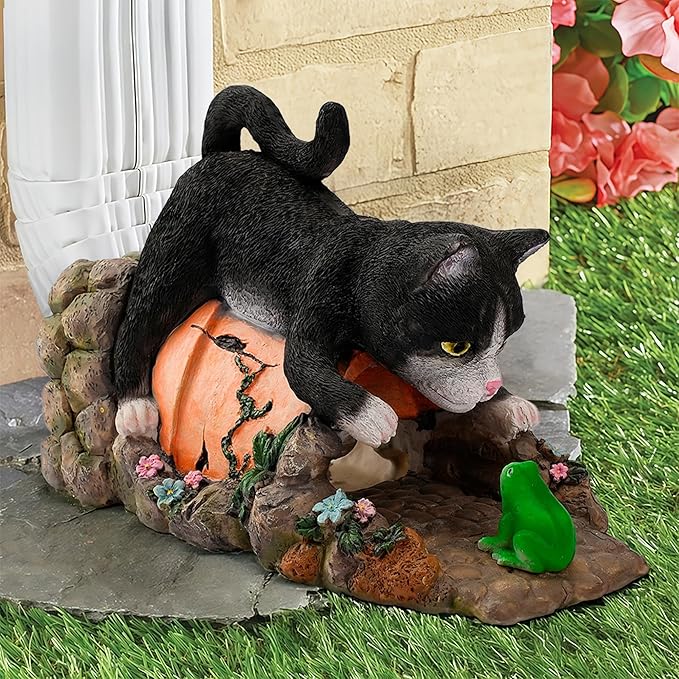 Real Cat Gutter Downspout Extender Statue, Garden Animal Decor Gutter Extension, Splash Block, Eco-Friendly Resin, Outdoor Decor Sculpture, Gutter Diverter Rain Perfect for 3"x4" Downspout