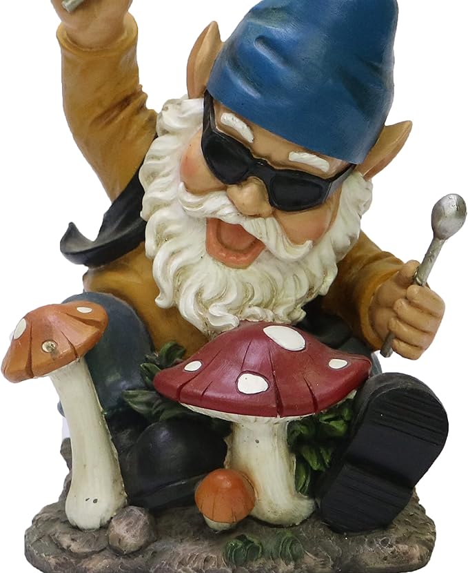 Nature's Mark Rock n Roll Gnome in a Band Playing Drums Resin Statue Figurine Home Garden Decorative Accent Décor (8" H)