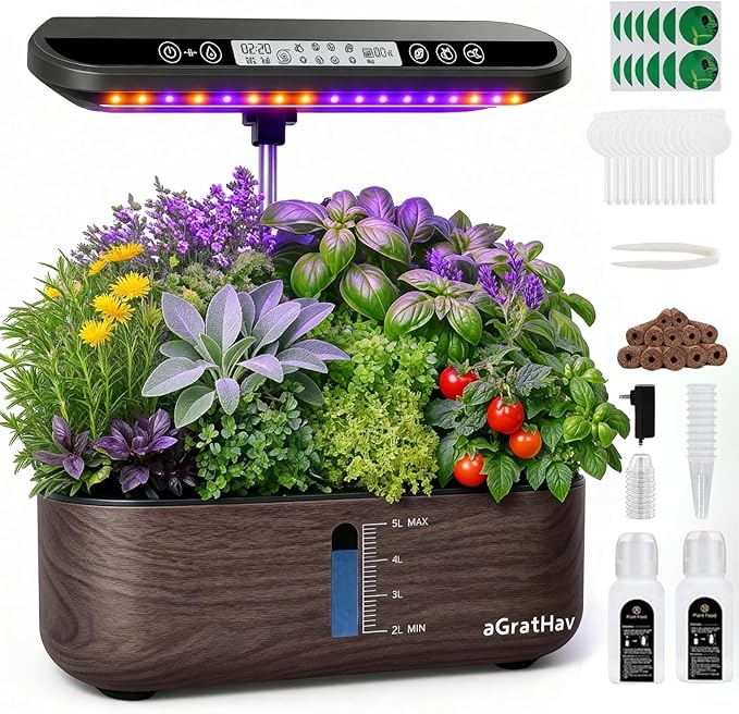 Hydroponics Growing System Kit, Indoor Herb Garden, 14 Pods Upgraded LCD Display, LED Grow Light Quiet Smart Water Pump Automatic Timer, Hydroponic Planter for Home Kitchen Office