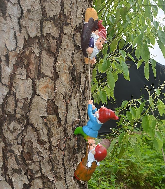 Gnome Statue Gift Climbing Rope Garden Gnomes Statue, Resin Garden Gnome Tree Hugger Outdoor Decor Accessories, Miniature Figurines Micro Garden Gnome Landscape Figurine for Lawn Balcony Patio
