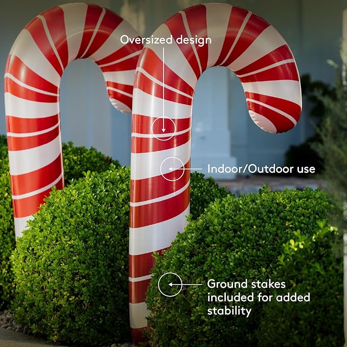 FUNBOY Oversized Inflatable Light-up Holiday Candy Canes with Remote-Control LED Lights (Set of 2) – Christmas Decorations