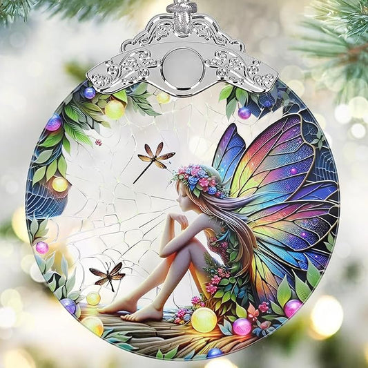 Fairy Ornament - Stained Glass Hanging Decor - Christmas Tree Decor - Gift for Friends & Sisters