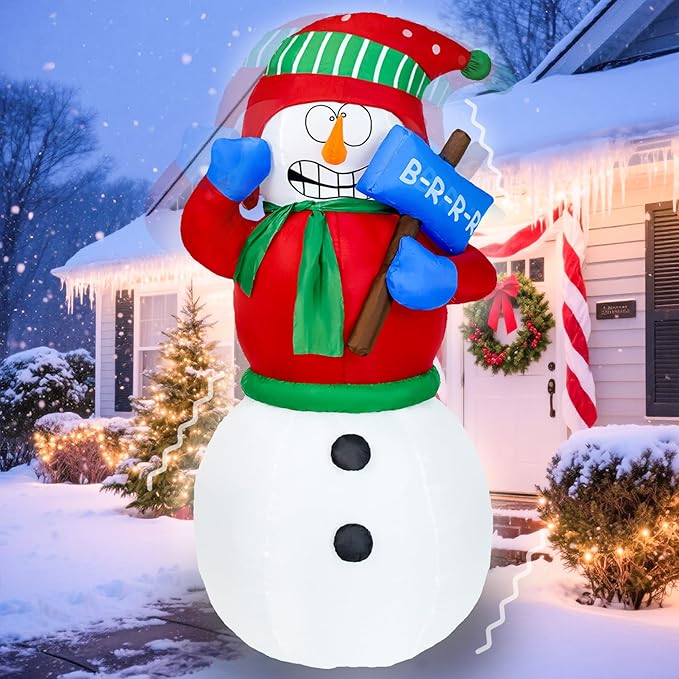 DearSun 6FT Christmas Inflatable Shaking Snowman Wearing Red Sweater Outdoor Inflatable with Build-in LED Lights Big Yard Party Decoration