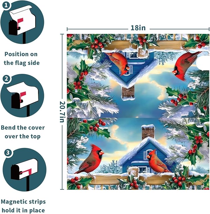 Christmas Magnetic Mailbox Cover Bird Mailbox Cover Magnetic Standard Size 18 X 21 Inch Winter Mailbox Post Cover Mailbox Wraps Mailbox Decor for Home Garden Outdoor Yard