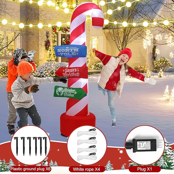 8ft Christmas Inflatable Outdoor Decorations, Christmas Road Sign Inflatable Patio Decorations with LED Lights, Suitable for Indoor Outdoor Patio Garden Christmas Decorations