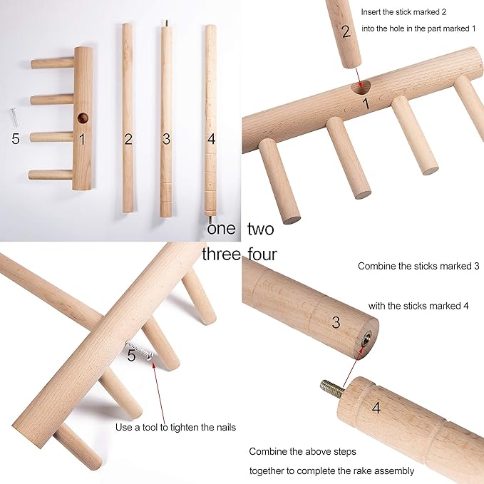 Outdoor Zen Garden Rake Large - Japanese Rock Sand Garden Zen Rake Tool Accessories - Full Size 48" Long 4 Tines Solid Beech Wooden