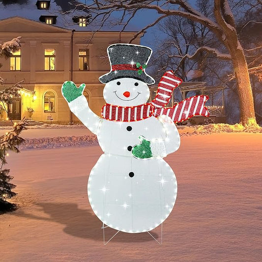 Lighted Snowman Christmas Decorations, Pre Lit White Neon Light Snowman Light Up Collapsible Snowman Christmas Decorations for Indoor Outdoor Garden Yard Lawn Holiday Party Decor
