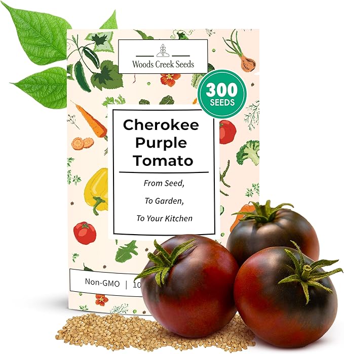 Woods Creek Seeds: Cherokee Purple Tomato Seeds for Planting - Heirloom Tomato Seeds for Planting Outdoors, Indoors, Patio or Home Plant Garden - Non-GMO Seed Pack of Indeterminate Slicing Tomatoes