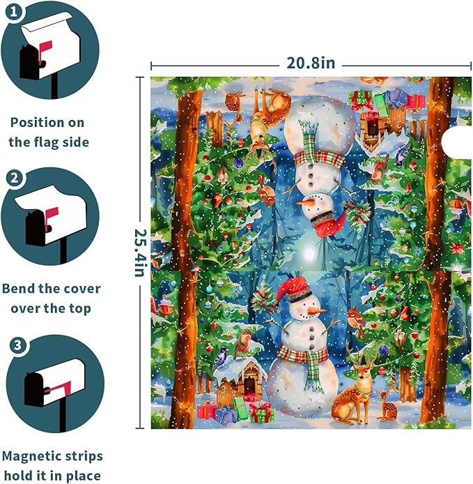 Christmas Magnetic Mailbox Covers Winter Mailbox Covers Magnetic Standard Size 21" X 25.5" Christmas Tree Snowman Mailbox Wraps Post Letter Box Cover Decor for Outside Garden Yard Home