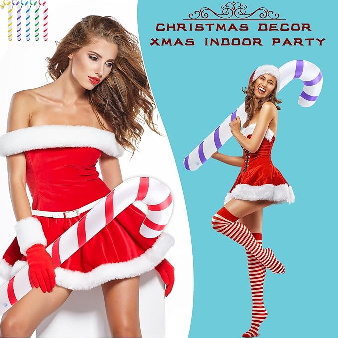 15 Pack 35 Inch Christmas Inflatable Candy Canes Large Blow up Candy Cane Balloons for Indoor and Outdoor Christmas Holiday Party Decoration, 5 Colors