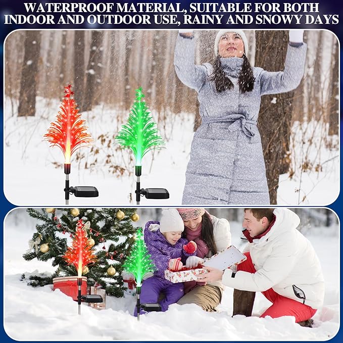 Baquler 2 Pcs Solar Christmas Tree Garden Stake Lights Outdoor Christmas Tree Lighted Yard Decorations Multicolor LED Solar Stakes for Pathway Lawn Patio Xmas Ornament (Moon Star)