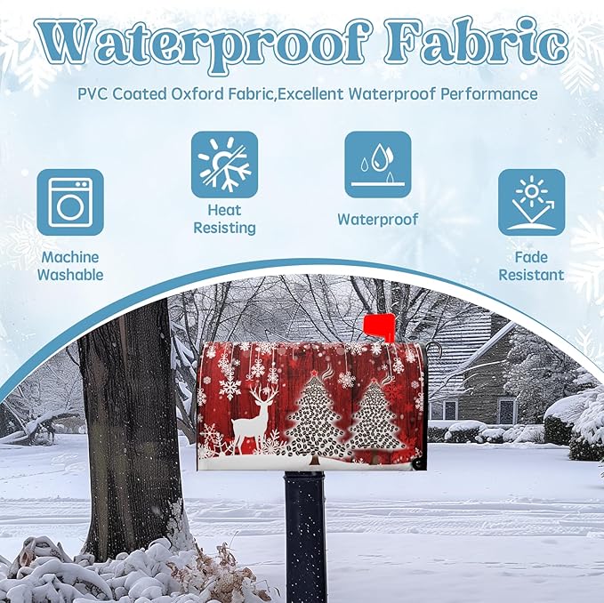 Christmas Mailbox Cover Christmas Tree Winter Snowflake Pine Oversized Mailbox Wrap Poinsettia Christmas Tree Wood White Snow Letter Post Box Cover Decor Large Size 25.5 X 21 Inch