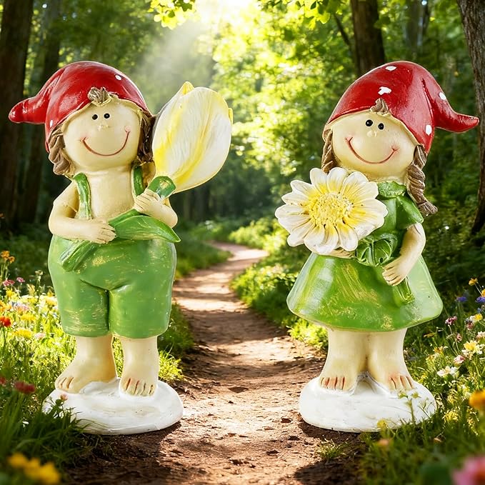 2 - Piece Set of Outdoor Garden Sunflower Fairy Resin Statues - Ideal for Patio, Lawn, Garden & Courtyard Decor, Indoor/Outdoor Home Accents, for Parents & Friends