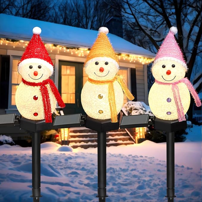 TOCHGREEN 3 Pack Solar Christmas Snowman Lights Solar Pathway Lights Waterproof Outdoor Solar Powered Christmas Decorations for Xmas Holiday Yard Path Patio Garden Porch Lawn Landscape Decor