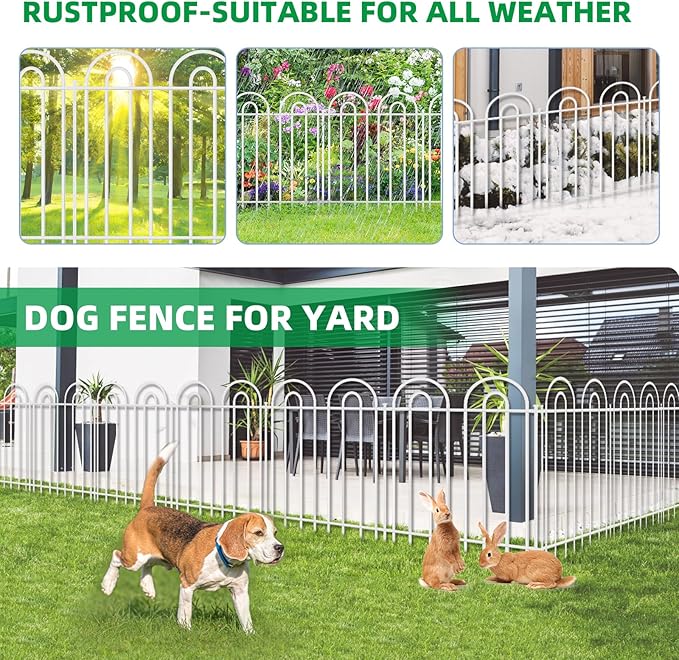 25 Panels Decorative Garden Fence, 24 in(H) X 50 ft(L) No Dig Dog Fence Outdoor for Yard, Rustproof Metal Garden Fencing Animal Barrier with Ground Stakes, Temporary Fencing for Patio Outdoor, White
