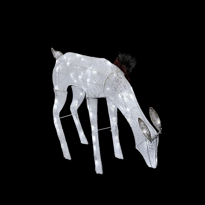 Alpine Corporation 28" H Mesh Grazing Holiday Reindeer Lawn Decoration with Cool White Lights, Christmas Decoration