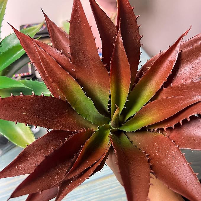 Large 12.6" Artificial Succulents Aloe Plants Real Touch Fake Flowers Unpotted, Fake Agave Perfect for Home, Wedding, Festival Arrangement Fake Succulent Aloe Vera Plant (1, Green-Red)
