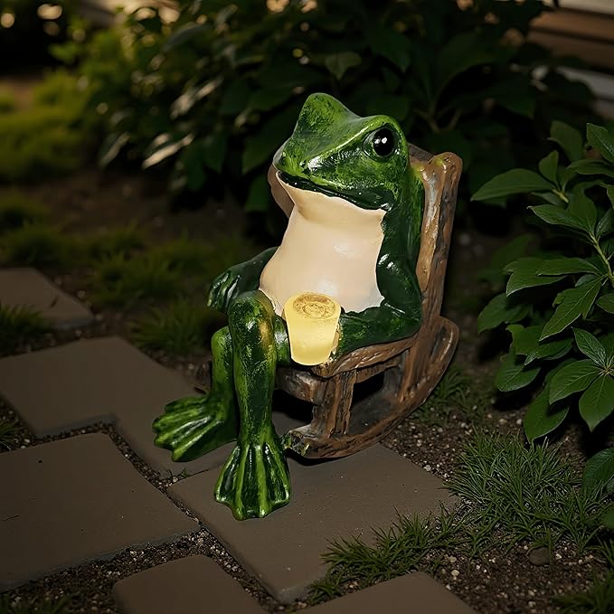 Miniature Frog Garden Statue Outdoor Decorations Figurine Light Fairy Garden Accessories Solar Frog Decor Art for Yard, Lawn,Balcony, Unique