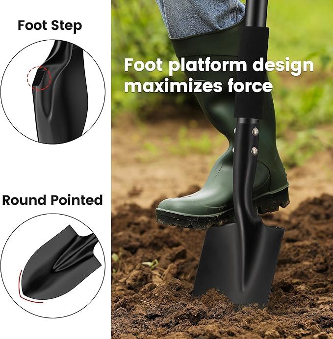 Garden Shovels for Digging, Small Beach Shovel with D-Handle 31 inch, Metal Sand Survival Camping Adult Kids Shovel for Gardening Cleaning