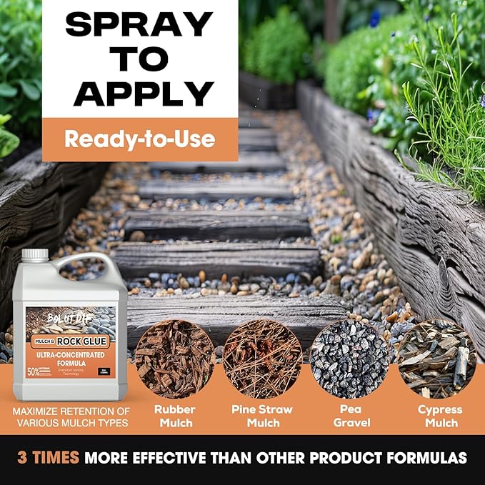 34 OZ Mulch Glue for Landscaping, Rock Glue for Landscaping and Stabilizing Mulch and Pea Gravel, Lasts up to 3 Years, Non Toxic, Fast Drying, Ready to Use