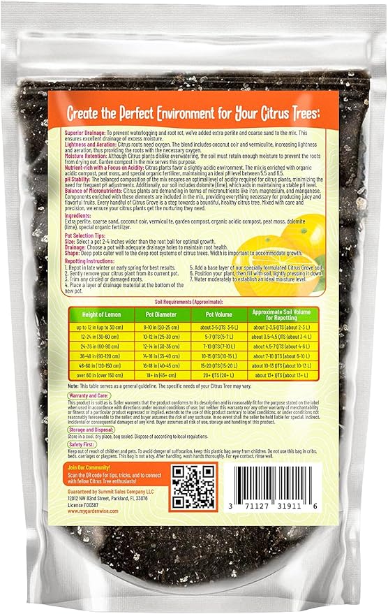 Premium Organic Citrus Potting Soil for Indoor/Outdoor Plants - Perfect for Oranges, Lemons, Limes & Grapefruits Trees - Hand Blended for Optimal Growth (10 QUARTS)