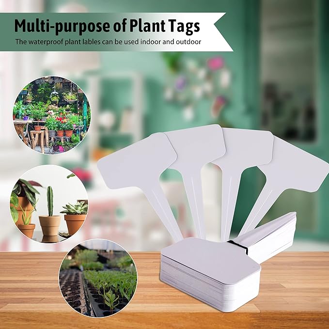 200pcs 4 Inch T-Type Plant Name Tags - Waterproof Plastic Garden Labels with Permanent Marking Pen