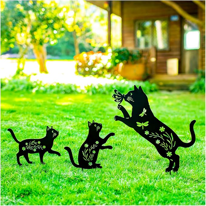 Cat Metal Garden Stakes Decorative Cat Gifts for Women/Men,Black Silhouette Statues for Yard Art,Outdoor Decor,Outside,Patio,Lawn Ornaments,Garden Decorations