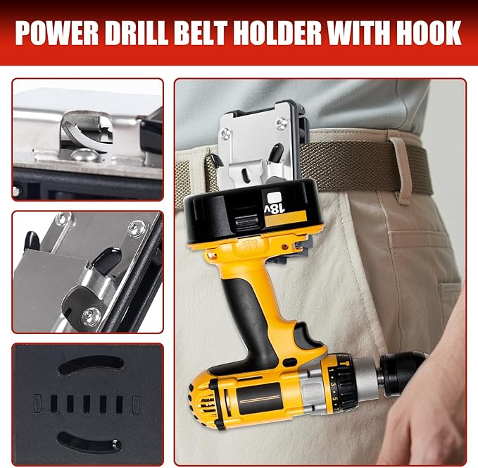 Drill Holder Belt Clip,Hook Holster for Cordless Drill Driver, Tape Measure,Quick Access Eletric Drill Clip on Belt,Fits Up to 2.1''