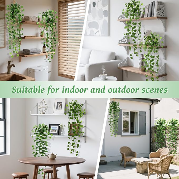Folmywy 2 Pack Artificial Hanging Plants Vines with Pot Fake Greenery Potted Plant Realistic Ivy Vine Leaves Decoration for Wall Home Windowsill Shelf Living Room Indoor Outdoor Decor