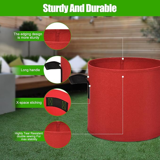6-Pack Fabric Grow Bags 5 Gallon – Colorful 300G Thickened Nonwoven Planter Pots with Sturdy Handles, Breathable Garden Bags for Vegetables, Potato, Flowers